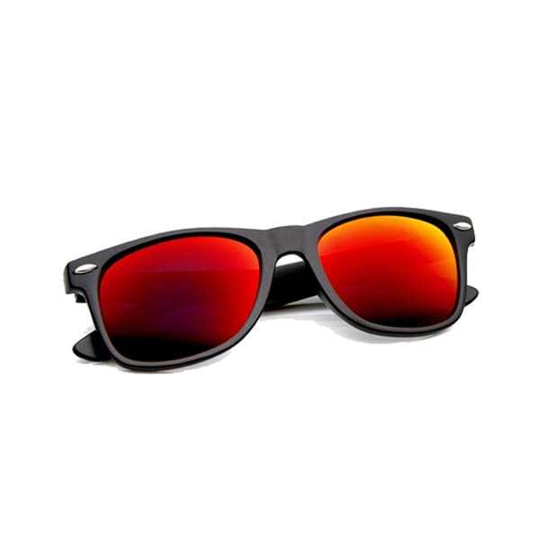 Retro Wayfarer solbriller Black Red Mirror Glass + Senile ledning