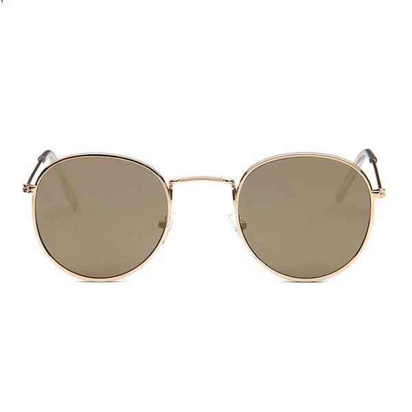 Runda Solglasögon Retro Guld Brunt Glas