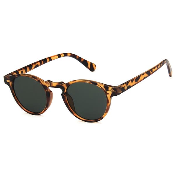 Leopard runde solbriller mørkt glass + senil streng