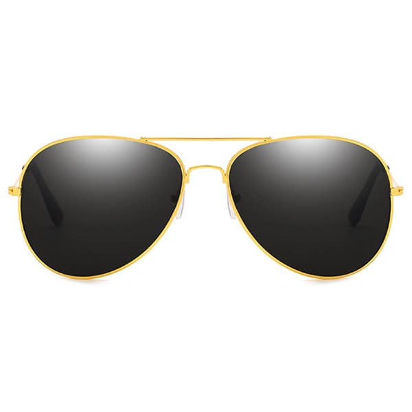 Guld Aviator Pilot Solglasögon Svart Glas