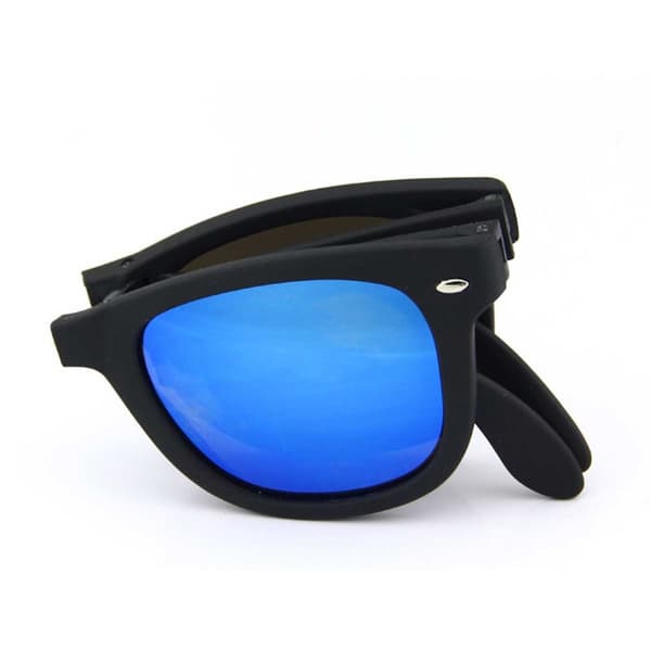 Sammenleggbare svarte veifares solbriller Blue Mirror Glass + Senile String