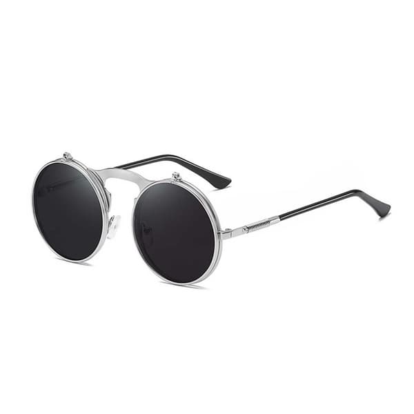 Runda Uppfällbara Solglasögon Silver Svart Glas