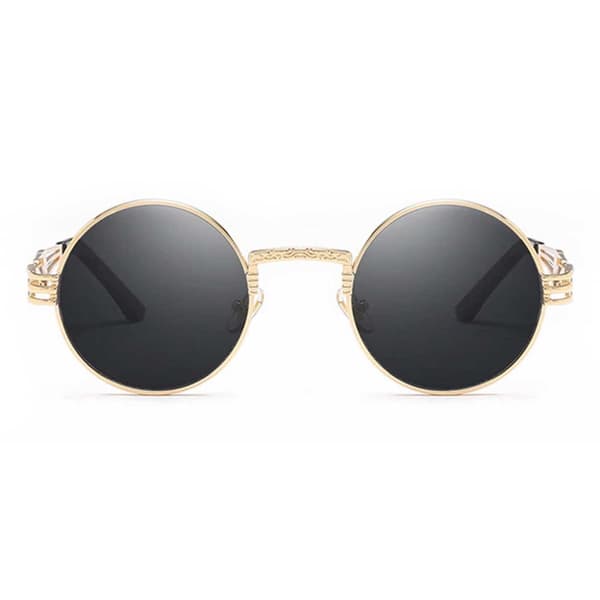 Runde solbriller Metal Gold Black Glass