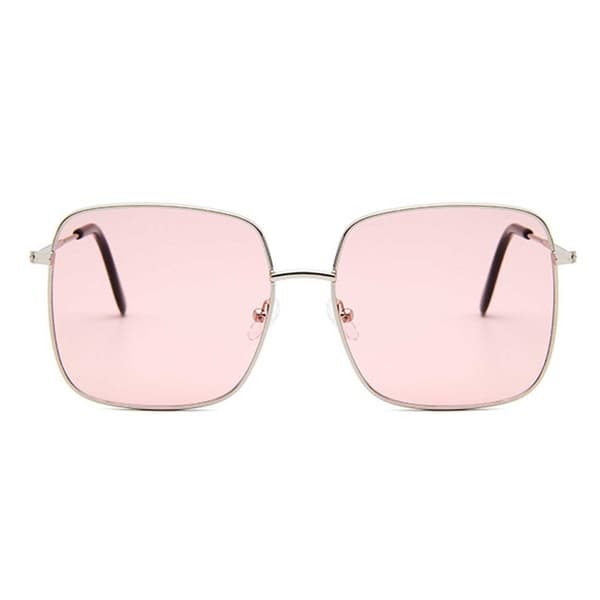 Fyrkantiga Metall Solglasögon Silver Rosa Glas