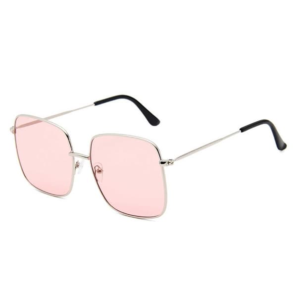 Fyrkantiga Metall Solglasögon Silver Rosa Glas