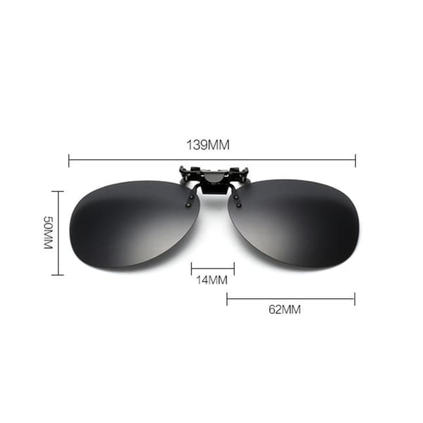 Clip-on aviator-aurinkolasit, joissa on musta linssi ja UV400-suojaus