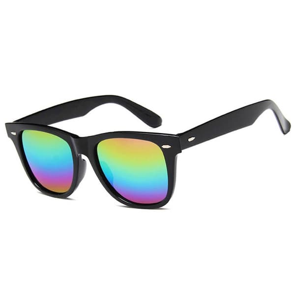 Svarta Wayfarer Solglasögon Multifärgat Spegelglas