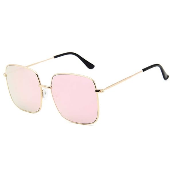 Fyrkantiga Metall Solglasögon Guld Rosa Spegelglas