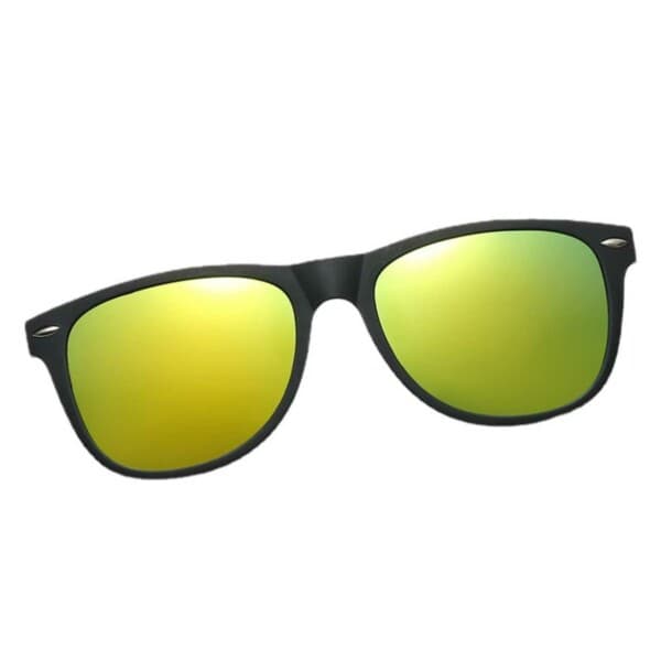 Clip-on Solglasögon Wayfarer – Relfektivt Guld Spegelglas