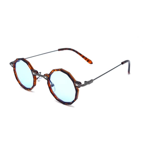 Runde solbriller - brun Leopard med lyseblå glas