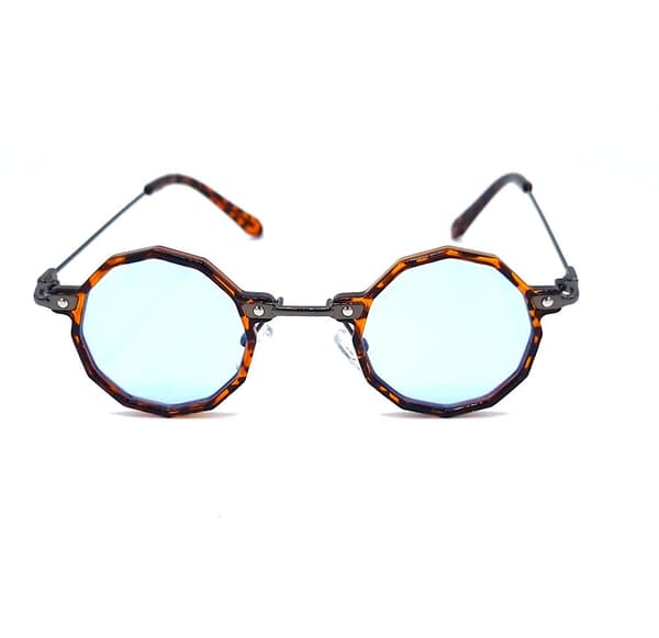 Runde solbriller - brun Leopard med lyseblå glas
