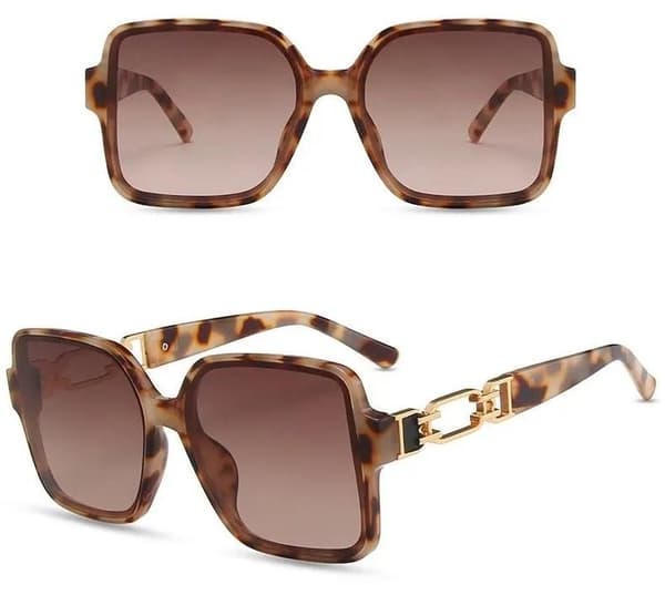 Store luksussolbriller i elegant stil leopardprint guld
