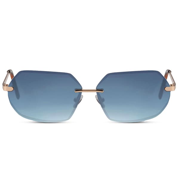 Unisex aurinkolasit – kultaiset kehykset, siniset linssit, 100 % UV-suoja, metallirunko