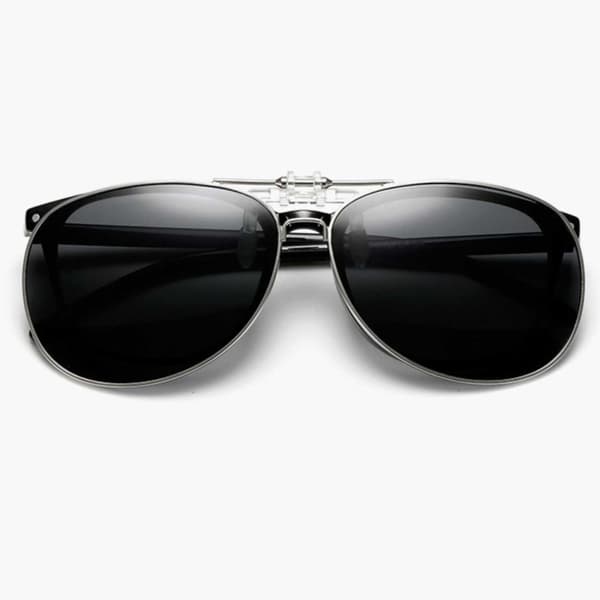 Uppfällbara Polariserade Pilot Clip-On Solglasögon Metall Silver