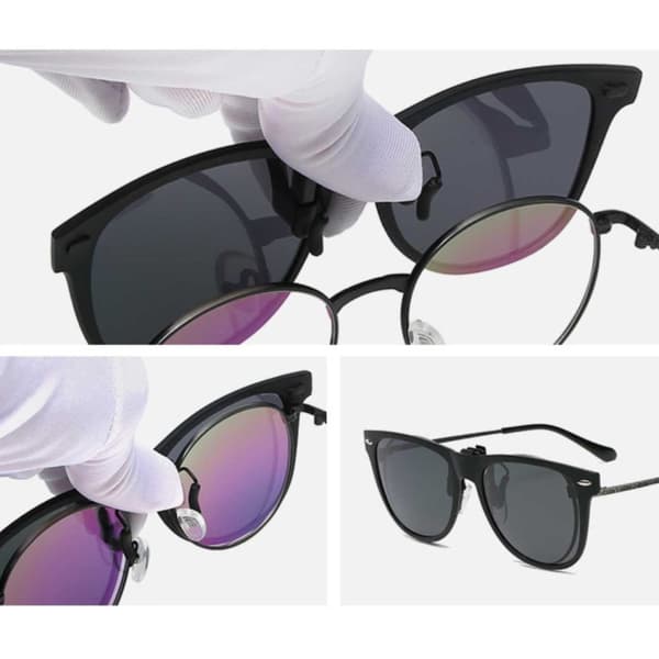 Polariserade Wayfarer Clip On Solglasögon Flip Up Svart