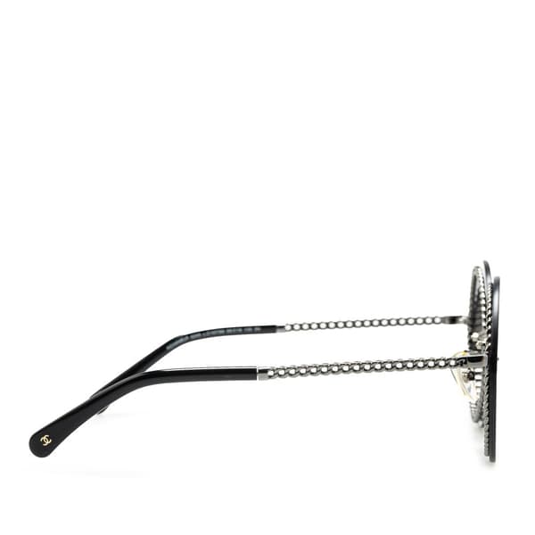 Pre-owned Chanel Chain Round Tinted Sunglasses Black