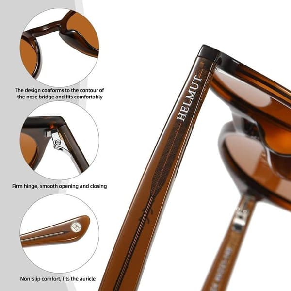 H helmut just Solglasögon för kvinna och man Runda Retro Polariserade glas TR90 båge Acetat platta