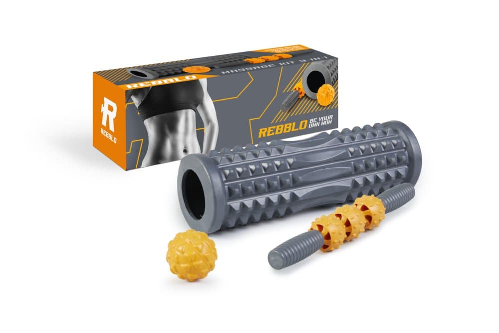 REBBLO Foam Roller 3-i-1, Skumrulle för Träning och Massage, Skumrulle Rygg med Massagerulle och Massageboll, 42.2 x 13.2 x 13.2 cm