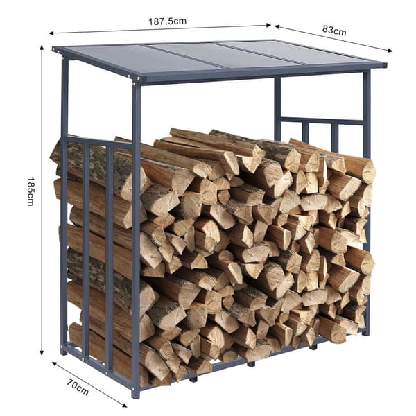 ML-Design Metal FireHolding Shelf Anthracite XXL 185 x 70 x 185 cm, vedfångare utomhus, trädgårds eldstaden Trästation 2,3 m³, Stabil Fireholding