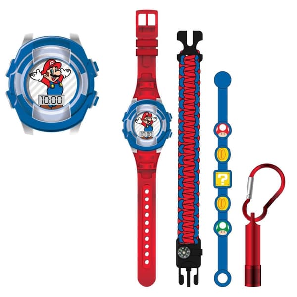 Super Mario LCD-klocka presentset blå/röd