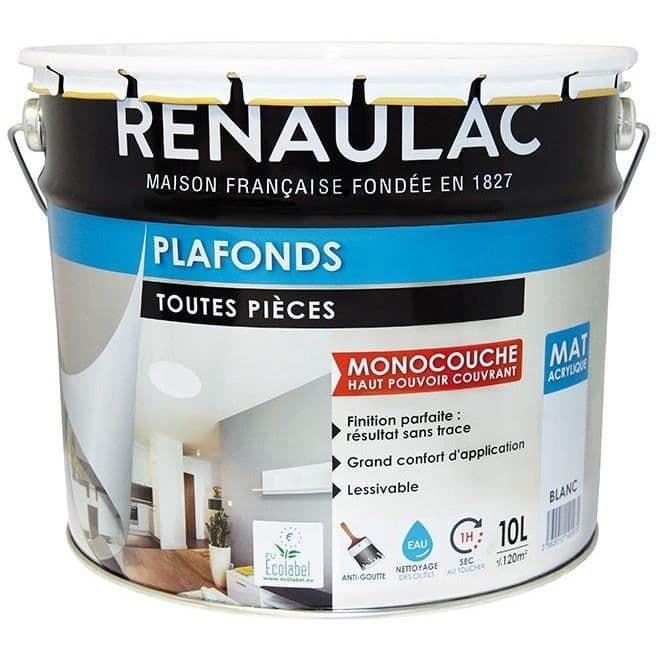 RENAULAC Interiörmålning Vitt akryltak - Matt - 10L - 120m² / kruka