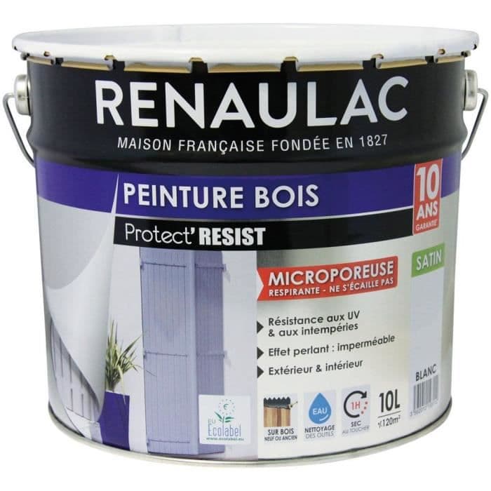 RENAULAC White Wood Paint - Garanti 10 år - 10L - 120m² / opbevaring