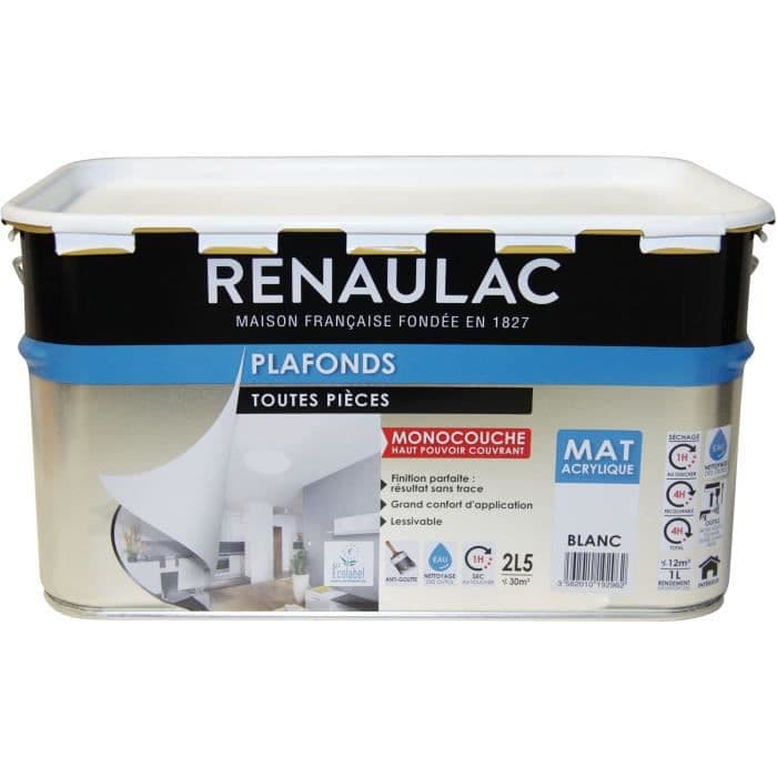 RENAULAC Indvendig maling Akryl lofter Hvid - Matt - 2,5L - 30m² / pot