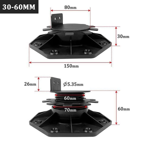 YUENFONG Set med 20 höjdjusterbara piedestaler för keramiska plattor, sten, betong, justerbar från 30 till 60 mm