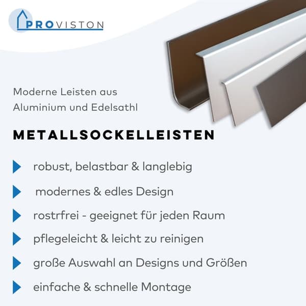 PROVISTON Plint Alu 10 x 80 x 2500 mm Vattentålig Silver Självhäftande