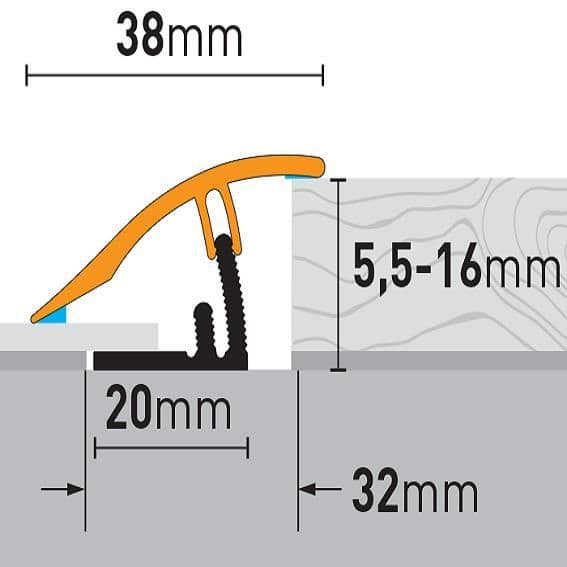 PROVISTON - Eftermonteringsprofil - 38 x 10,23 x 930 mm - Aluminium - Eftermonteringsnivå - Silver