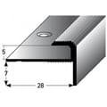 Miniatyrbild 2 av 5: Anodiserad alu stoppprofil Silver l 28 mm H 5 mm Genomborrad Ytprofil L 2700 mm