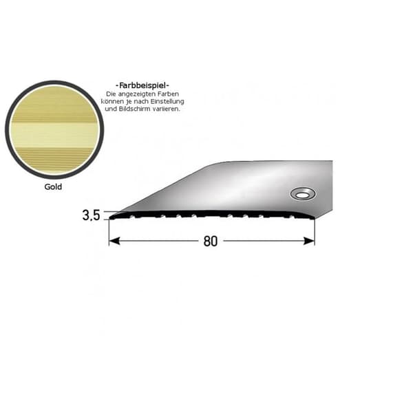 Tröskelstänger i anodiserad aluminium Guld L 80 mm H 3,5 mm Genomgående på sidan