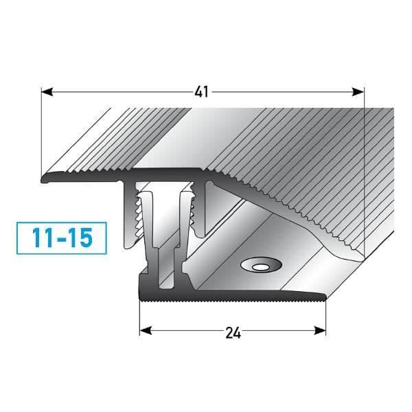 PROVISTON Aluminiumjusteringprofil 41 x 11 - 15 x 1000 mm i 2 delar Silver