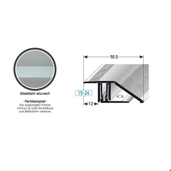 PROVISTON Profil för justering Alu Stålutseende l 50,5 mm H 24 mm Genomborrad Att klämma L 1000 mm