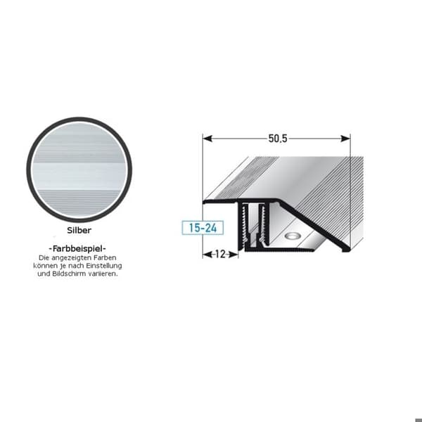 PROVISTON Aluminium justeringsprofil Silver l 50,5 mm H 24 mm Förborrad för clips L 1000 mm