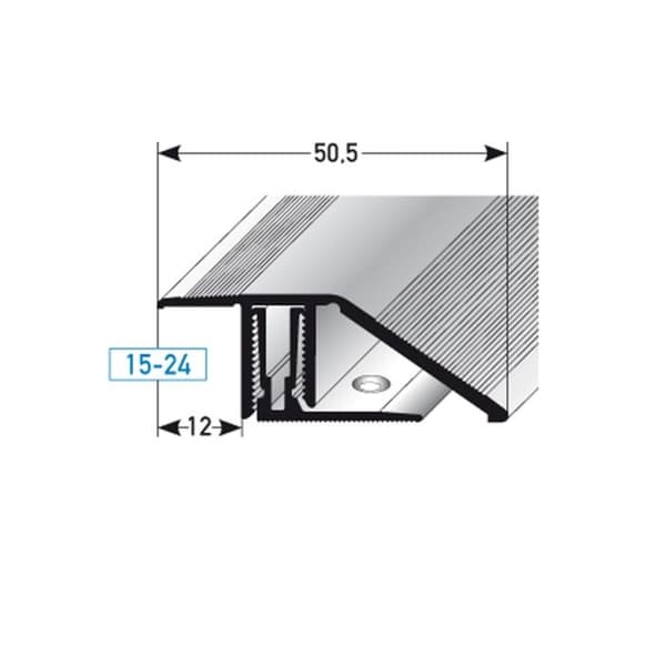 PROVISTON Aluminium justeringsprofil Silver l 50,5 mm H 24 mm Förborrad för clips L 1000 mm