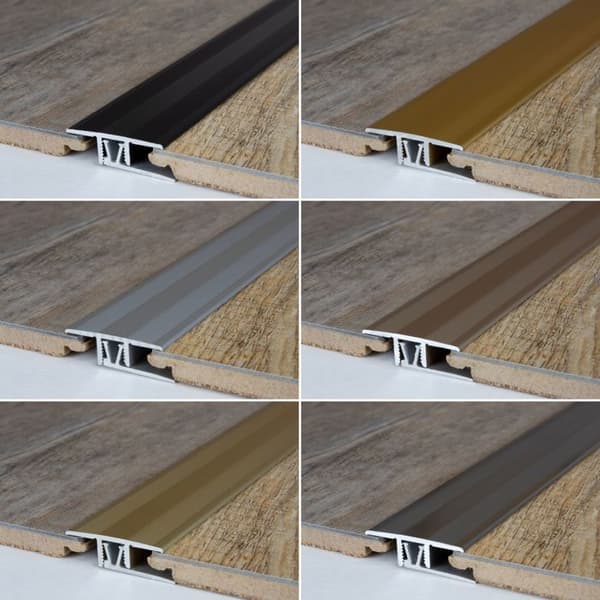 Klipsgående tröskel i anodiserad aluminium, brunljus L 1000 mm l 33,5 mm H 7 - 10 mm, förberedd för borrning