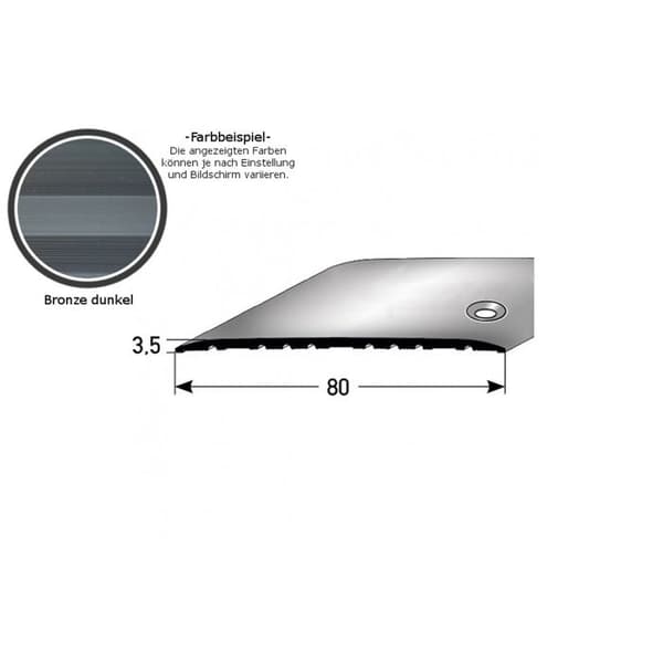 Tröskelstång i anodiserad aluminium mörkbrons L 80 mm H 3.5 mm med sidoborrade hål