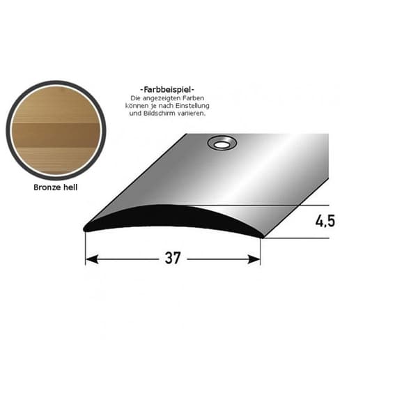 Tröskelav Aluminium anodiserad Ljusbrons L 37 mm H 4.5 mm Lång 2700 mm Genomborrad