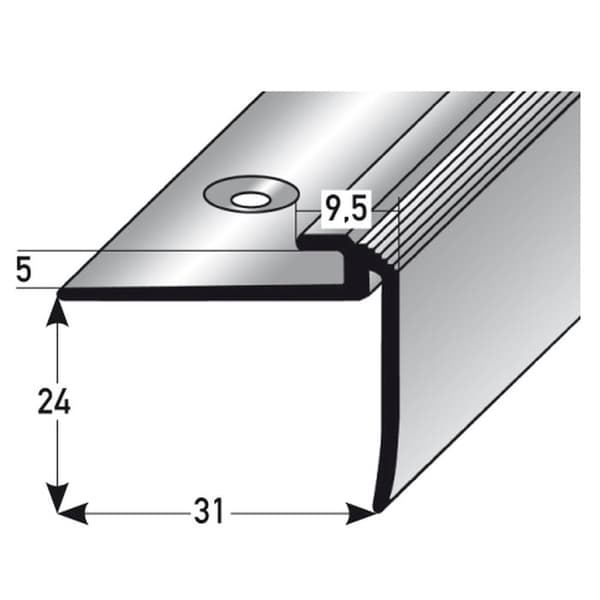 Anodiserad aluminium trappsteg Silver L 31 mm H 4.5 mm Genombruten 1 st