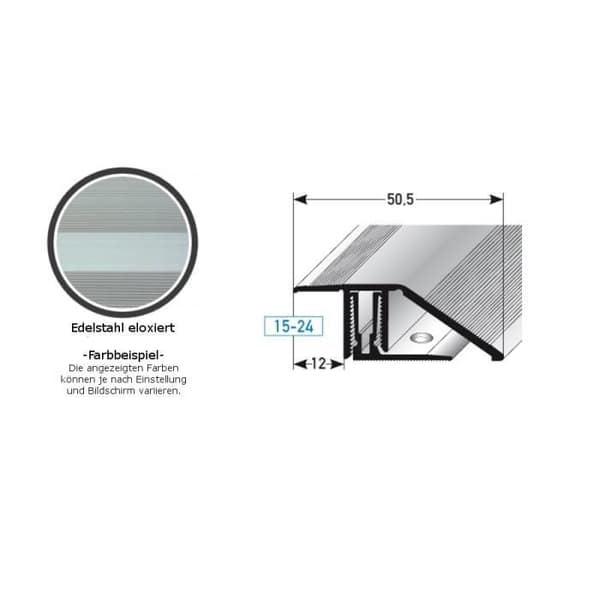PROVISTON Kompenserprofil 50.5 x 15 - 24 x 900 mm Högkvalitativ metallprofil i silveraluminium