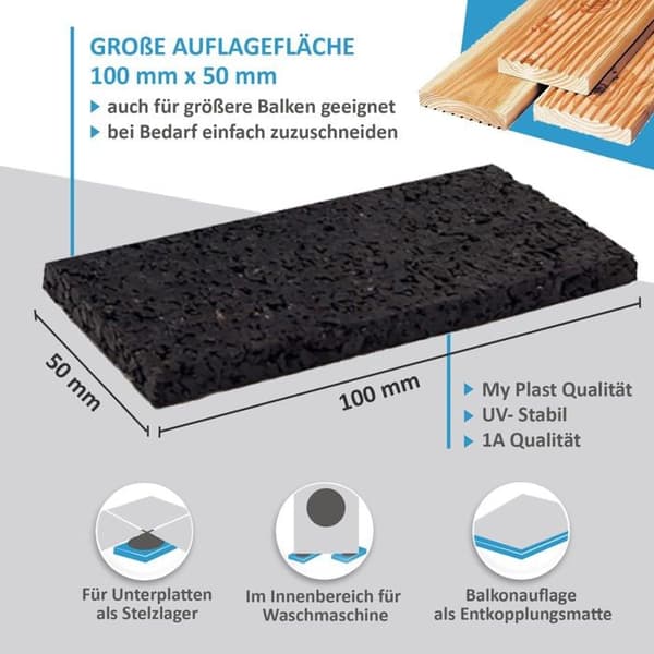 My plast - TP-100-50-20-100 - my-plast Gummipads, svart, 100 x 50 x 20 mm Menge: 100 fast