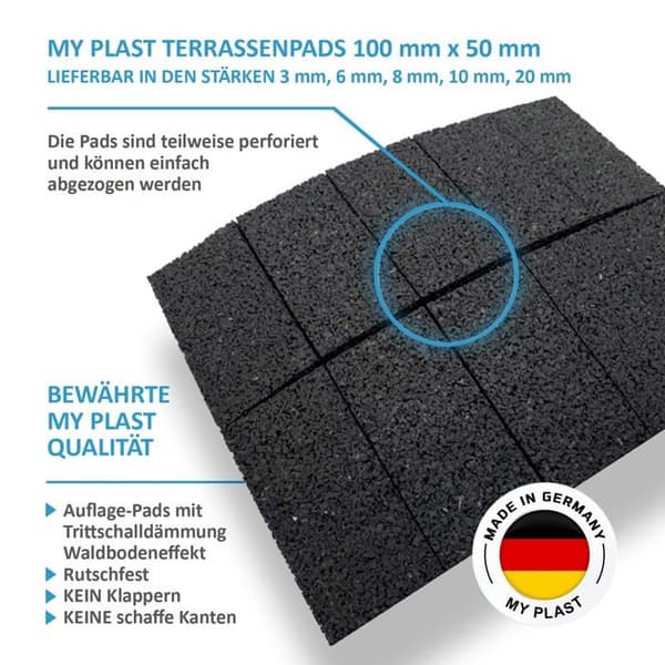 My plast - TP-100-50-20-100 - my-plast Gummipads, svart, 100 x 50 x 20 mm Menge: 100 fast