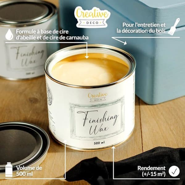 Creative Deco Färglöst Finishing Wax | 500ml | Genomskinlig lack | Lätt glänsande | Skydd av trämöbler, parkett