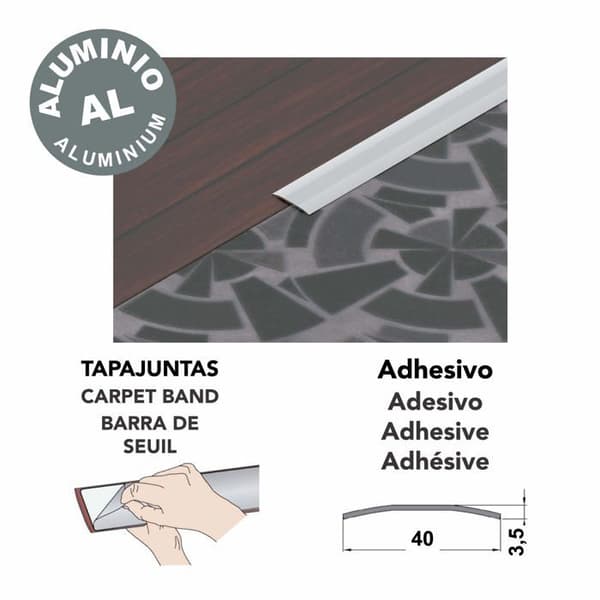 Amig - 1127 - Modell 3 Självhäftande fogskydd för golv - Övergångslist - Silver - Mått 820 x 4 x 0,5 mm