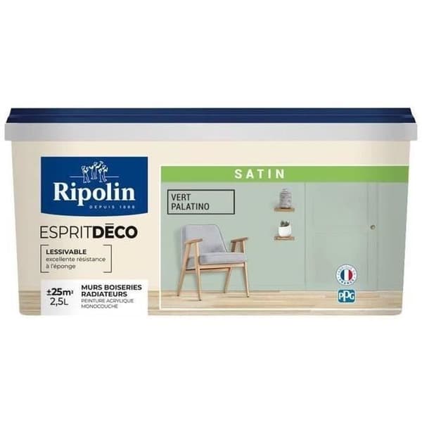 RIPOLIN Ultra Dækkende Satin Farvemaling til Køkken, Soveværelse, Stue, Entré, Entre - Palatino Grøn