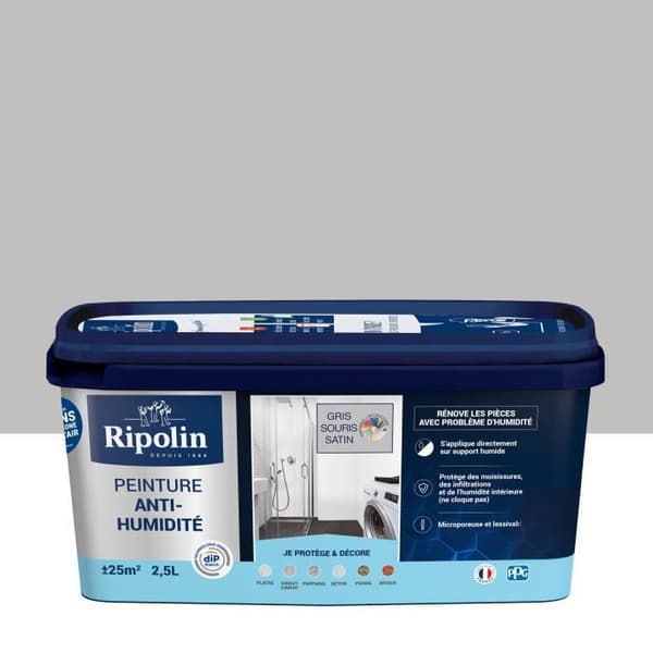 Ripolin musegrå satin fugtbestandig maling 2.5L