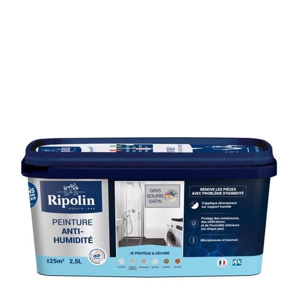 Ripolin musegrå satin fugtbestandig maling 2.5L