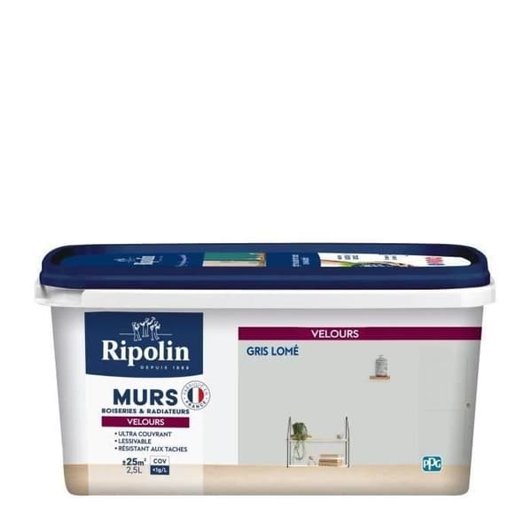 RIPOLIN Velvet Color -maali seinille, puutöille ja pattereille - Lomen harmaa