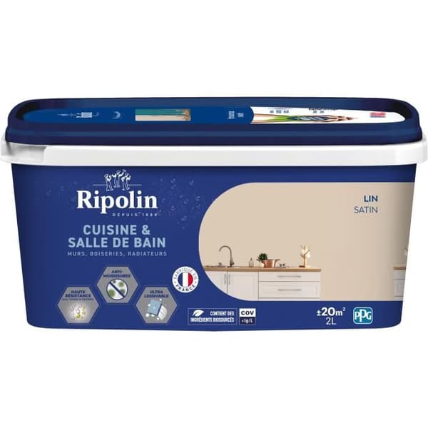 Mal vægge. træværk. lofter. radiatorer - RIPOLIN - Køkken og badeværelse - 2 L - Hør
